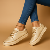 White sneakers with gold detail for women | Fleur