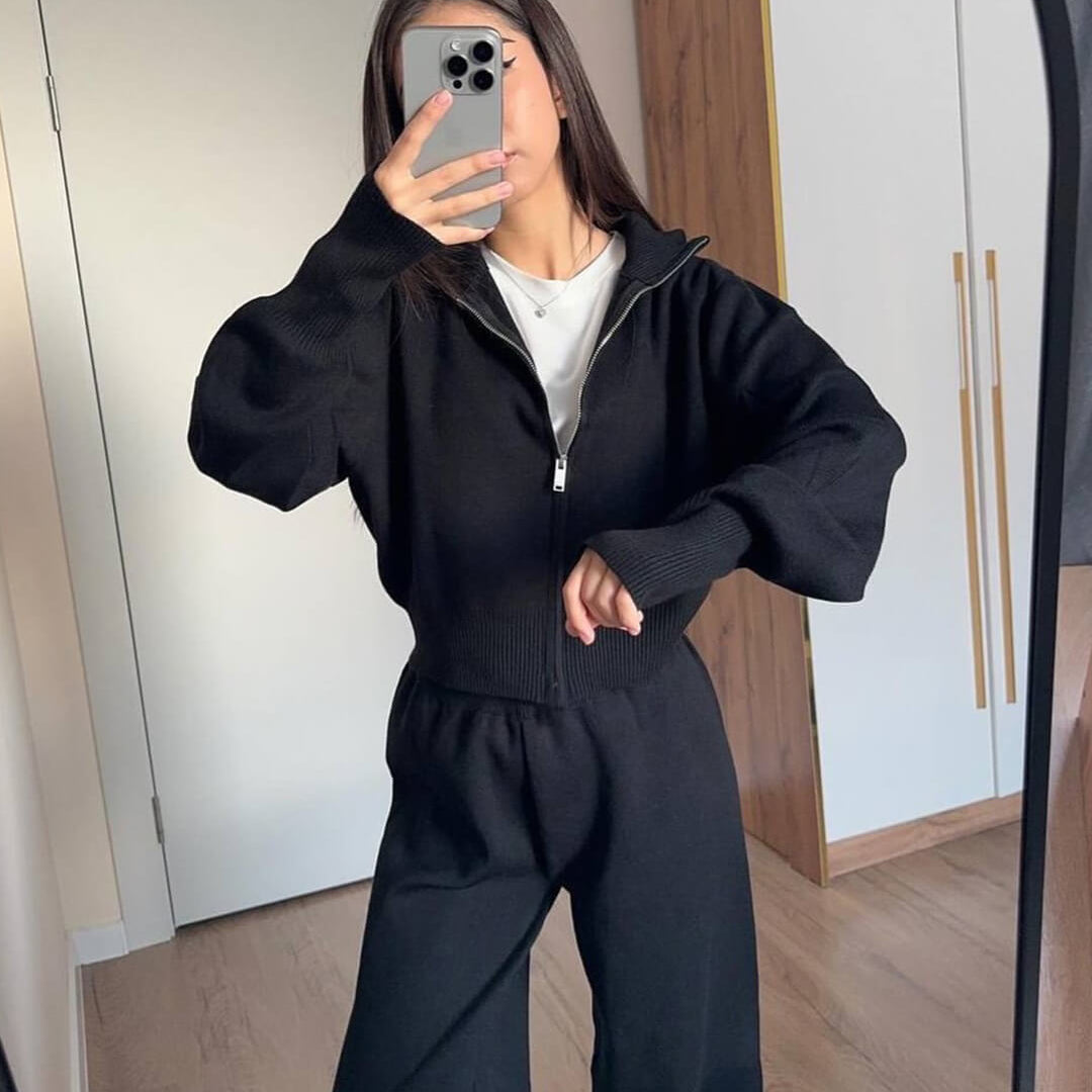 Knitted Zip Jacket and Wide-Leg Trouser Set | Kalyth