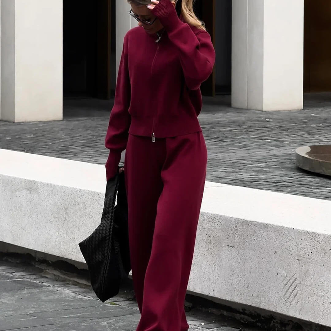 Knitted Zip Jacket and Wide-Leg Trouser Set | Kalyth